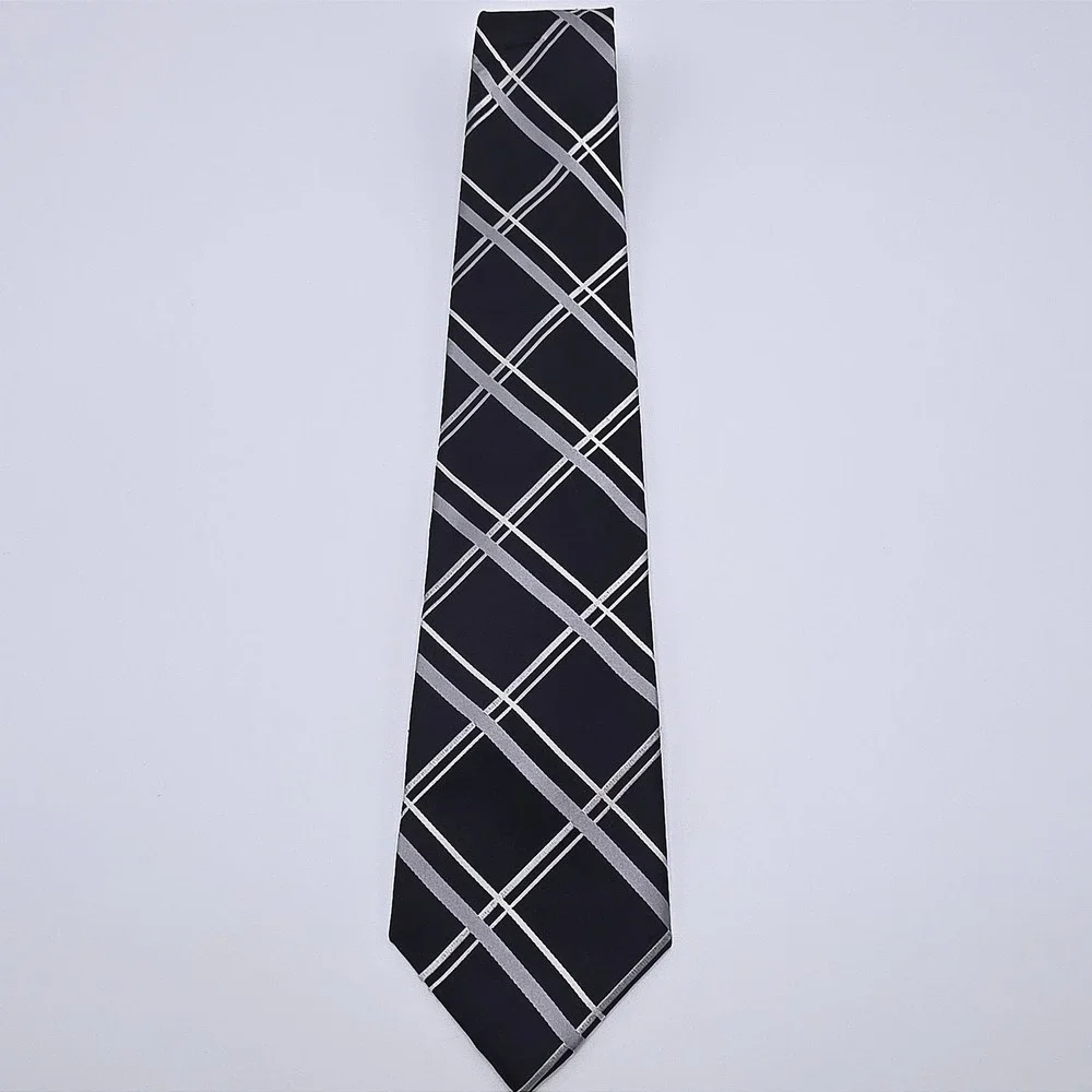Henry Grethel Men's Black‎ Silver Plaid 100% Silk Hand Made Necktie